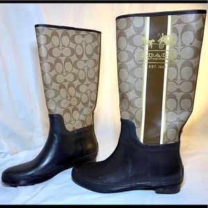 COACH signature brown rain boots